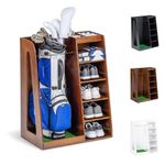 GoSports Premium Wooden Golf Bag Organizer and Storage Rack – Black, Brown, and White