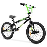 BMX Bike 20" Wheels - Hi Ten BMX Freestyle Bikes with 4 Pegs, Reflectors, Assembly Tools & Double U-Brakes - Black Teen and Adult Bike with Bright Green, Wheelie Bike for Boys BMX Bike 4'4" & Up