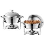 2 Pack Round Chafing Dish Buffet Set,Stainless Steel 8QT Round Buffet Servers and Warmers, Thick Stand Frame Catering Chafe with Mirror Covers,Food Warmer for Party, Weddings,Picnic