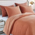 softpage Cotton Linen Queen Comforter Set, Burnt Orange Comforter Set Queen, Stone Washed Queen Comforter 3 Pieces (1 Comforter, 2 Pillowshams)