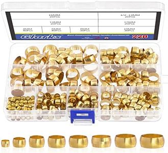 Glarks 220Pcs Brass Compression Sleeves Ferrules, Tube OD 4mm 6mm 8mm 10mm 12mm 13mm 14mm 16mm Brass Compression Fitting Assortment Kit