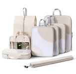 Compression Packing Cubes Travel Organizer,Travel Packing Cubes Compressible for Carry on Luggage Lightweight Expandable Luggage Travel Accessories (8 Set-Beige)