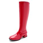 GOGO Boots for Women, Knee High Boots, Low Block Heel Zipper Boots Ladies Party Dance Shoes, Red, 6 UK