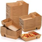 SOUJOY 100 Pack Paper Food Tray, Disposable Kraft Food Boat, Grease Resistant Paperboard Serving Baskets for Hot Dog Nacho, Take Out Fast Food Snack Holder Container for Party, Concession Stands