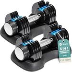 Lifepro Adjustable Dumbbell Set (5lb, 10lb, 15lb, 20lb, 25lb). 5-in-1 Adjustable Free Weights Plates and Rack. Hand Weights for Women and Men. Dumbbell with Adjustable Weights.