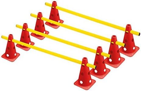 RHINOS sports Lot de 4 obstacles | 8 cônes rouges : 22,5 cm | 4 barres jaunes : 1 m