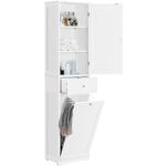 Yaheetech Tall Bathroom Cabinet with Laundry Basket, Tilt-Out Laundry Hamper with Upper Storage Cabinet, White, 180cm High