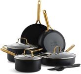 GreenPan Deco Hard Anodized Healthy Ceramic Nonstick 11 Piece Cookware Pots and Pans Set, Frying Pans Saucepan Saute, Tempered Glass Lids, Silicone Utensils, Dishwasher & Oven Safe, PFAS-Free, Black