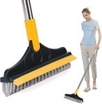 Relson 2 in 1 Scrape Brush Broom with Stiff Bristles,Deck Scrub Brush,Shower Scrubber for Cleaning Patio Bathroom Grout Garages (Yellow)