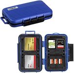 24 Slots Memory Card Case Water-Resistant & Anti-Shock Memory Card Holder for 8 SD SDXC SDHC Cards 4 CF Cards 12 Micro SD SDXC SDHC TF Cards (Blue)