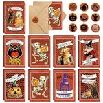 AnyDesign 36 Pack Vintage Halloween Greeting Cards Glitter Halloween Cartoon Invitation Cards with Matching Seal Stickers Envelopes Spooky Blank Note Cards for Trick or Treat Party Invitation, 4x6"