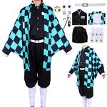 Cosplay Costume Kimono Set Girl Boy, Japanese Anime Cosplay Outfits (Kamado Tanjirou, Medium)