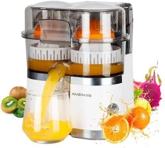 Amzpass Dual-Head Electric Orange Juicer Squeezer, Citrus Juicer Machines with Power Cord & Cleaning Brush, 1-Touch Automatic Juicer Machine for Orange, Lemon, Lime, High Juice Yield, Built-in Cutter