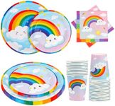 Rainbow Party Plates Cups Napkins - Fowecelt 120 pcs Rainbow Party Tableware Paper Plates Cups and Napkins Set for Kids Party Rainbow Birthday Party Supplies Decorations for 30 Guests