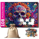 Playhills Mexican Festival Day of The Dead, Abstract Design Wooden Jigsaw Puzzle (108 Pieces) for Children and Adults 8+ Years| Perfect Puzzle for Party and Family Activity Games