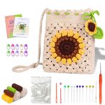 PATPAT® DIY Crochet Phone Bag Material Kit Beginners Sun Flower Crochet Phone Sling Bag Material Kit with Yarn, Crochet Needles, Tools & Accessories, Tutorial Video, DIY Gift