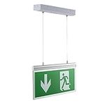 Biard 2.8W LED Green Double-Sided Hanging Emergency Exit Sign Light - Down/Left/Right Arrow - Maintained/Non-Maintained - Commercial Safety Lighting for Warehouses with 3 Hour Battery Backup