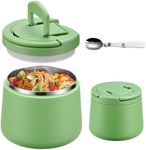 14oz Insulated Vacuum Food Jar with Buckle Lid,Soup Thermo for Hot Food Kids,Wide Mouth Leakproof Stainless Steel Lunch Container with Spoon-Green