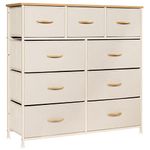 LYNCOHOME Chest of Drawers, Bedroom Drawers, Fabric Dresser with Wood Top and Large Storage Space, Easy to Assemble, for Bedroom, Living room, Kids room, Closet (Beige, 9 Drawers)