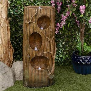 Alpine Corporation 4-Tier Tree Trunk Fountain Decoration with Cool White LED Lights