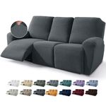 JIVINER Design 8 Piece Recliner Sofa Cover Stretch Jacquard Reclining Couch Covers for 3 Seater Sofa Slipcovers for Living Room Soft Recliner Protector with Pocket (3 Seat, Dark Gray)