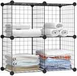 Wire Cube Storage Organizer, 4-Cube Wire Grid Stackable Storage Shelves, Customizable Metal Grids Bookshelf for Home,Office