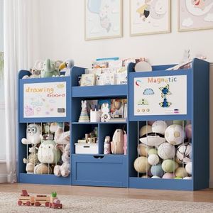 70.8"W Toy Organizers, 3-Tier Bookshelf with 2 Magnetic Drawing Boards