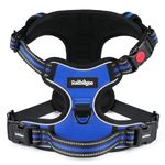 rabbitgoo Dog Harness Medium with Neck Release Buckle, Adjustable No Pull Harness with Front Back Clips, Soft Padded with Easy Control Handle, Reflective Pet Walking Vest, Blue, M