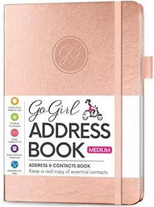 GoGirl Address Book – Telephone and Address Book with Alphabetic Tabs for Safely Storing Contacts, Medium-Sized (5.0″ x 7.5″) PU Leather Hardcover – Rose Gold