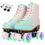 XUDREZ Roller Skates for Girl Women Light Up Roller Derby Skates High Top Double Row Adjustable Roller Skates PU Skates Shoes for Kid Beginner Indoor Outdoor (33)