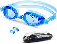 Everest Fitness swimming goggles with practical storage box and anti-fog protection for a clear view, sise-adjustable and extra-tight.