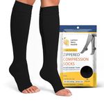20-30mmHg Zippered Medical Compression Socks with Zipper Safe Protection & Open Toe Support Stockings for Men and Women (XL, Black)