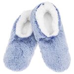 Snoozies! Womens Slippers Super Soft Frosty Faux Fur with Non Slip Soles - Ladies Sizes from 3-7 (Blue, large)