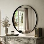 VooBang Round Bathroom Mirror 24 inch, Black Gorgeous Deep Frame Round Wall Mirror, Modern Round Bathroom Vanity Mirror for Bedroom, Living Room, Hanging or Leaning, Black