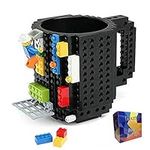 Build-On Brick Coffee Mug, Funny Cup withh DIY Creative Building Blocks Xmas Present, Novelty Christmas Santa Birthday Gifts for Kids Women Men with 3 Bags Accessories (Black)