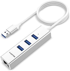 LENTION 3-Port USB 3.0 Hub with Gigabit Ethernet Adapter Compatible MacBook Air/Pro (Previous Generation), iMac, Surface, Chromebook, More Type A Laptops - Ultra Slim (CB-H23s-0.5M, Silver)
