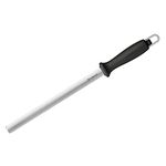 Wüsthof 10 Inch Diamond Coated Sharpening Steel Knife Sharpener, Black/Silver