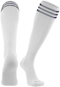 TCK Elite Finale 3 Stripe Soccer Socks (White/Navy, Medium)