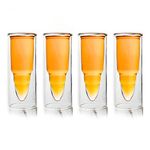 Shot Glass 50 Cal Bullet Design Double Wall Set of 4 2oz Shot Glasses, Fathers Day Gift, Party Glass Cup Bar Accessories Luxury Quality Borosilicate Shooter Glass 100% Lead Free