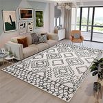 Leesentec Moroccan Area Rugs Living Room Rugs Non-Slip Large Rugs for Living Room Soft Bedroom Floor Mat Medium Pile Rug Modern Abstract Rug Geometric Carpet (Ivory/Black, 6.5 ft ×8.2 ft（200×250cm）)