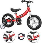 Qiani Balance Bike 2 in 1 for Toddlers,Kids 2 3 4 5 6 Years Old,Balance to Pedals Bike,12 14 16 inch Kids Bike,with Pedal kit,Stabilisers,Brakes(red, 12 inch)