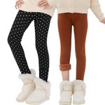 techcity Girls Winter Warm Leggings Cotton Fleece Lined Thick Basic Full Pants for 3-11 Years Pack of 2