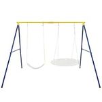 Costzon 550lbs Metal Swing Sets for Backyard, Heavy Duty Full Steel Swing Frame Extra Large A-Frame Stand w/Ground Stakes, Adjustable Ropes, Fits 2 Swings, Gift for Indoor Outdoor Kids and Adults