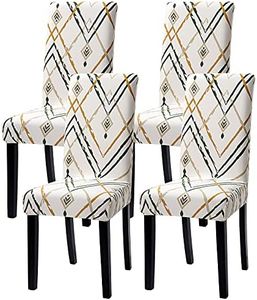 YISUN Dining Chair Covers, Stretch Spandex Chair Seat Cover Removable Washable Parson Chair Cover Kitchen Chair Protector Slipcovers (Light Beige, 4)