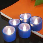 Anziner Flickering Flameless Led Tea Lights with Timer, 6 Hours On and 18 Off in 24 Cycle Automatically Battery Votive Candles Timer,12 Pack,Warm White, Warm Yellow(Blue)-12