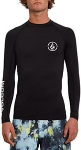Volcom Men's Standard Solid UPF 50+ Long Sleeve Rashguard, Black/White, X-Large
