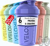 VELOMIX -6 PACK- 20 OZ Protein Shaker Bottles for Protein Mixes, Shaker Cups for Protein Shakes, Small Shaker Bottle Pack, Shaker Cup, Shaker Bottle Cups, Shakers for Protein Shakes