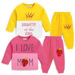 Kuchipoo Baby Girl Regular Fit Cotton T-Shirts and Pyjamas Set (KUC-PSUT-113, 3-4 Years, Multi-Colored)