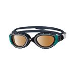 Zoggs Predator Flex Goggle, UV Protection Swim Goggles,Black / Green /Polarized Copper, small