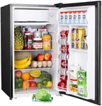 Upstreman 3.2 Cu.Ft Mini Fridge with Freezer, Single Door, Adjustable Thermostat, Refrigerator for Dorm, Office, Bedroom, Black-BR321